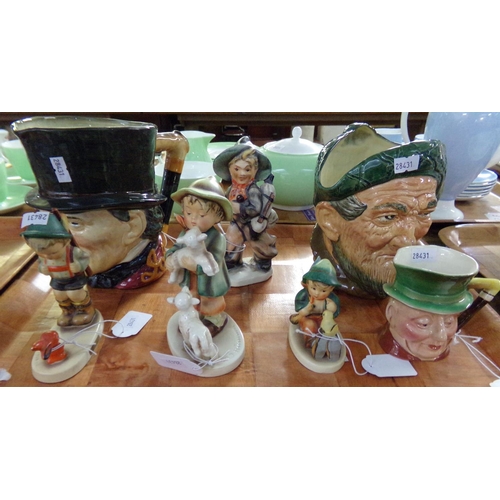 347 - Collection of ceramic ornaments: four West German Goebel figures of boys, small Beswick 'Micawber' c... 