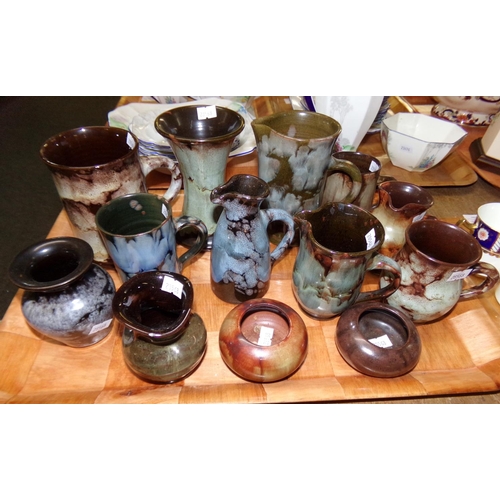 359 - Collection of 20th century Ewenny pottery: small jugs, vases, two salt pots and a tankard. (B.P. 21%... 