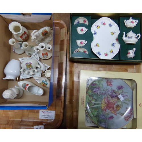 370 - Two trays: boxed Crown Stafford miniature tea set, boxed Villeroy & Boch, Heinrich, Germany, Fairies... 