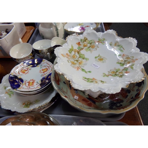 376 - Tray of china: Gaudy Welsh cups etc, two scallop edged Austrian plates with a matching tazza decorat... 