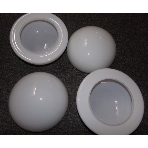 389 - Four white opaline glass ceiling light shades in a mushroom shape. 
(B.P. 21% + VAT)