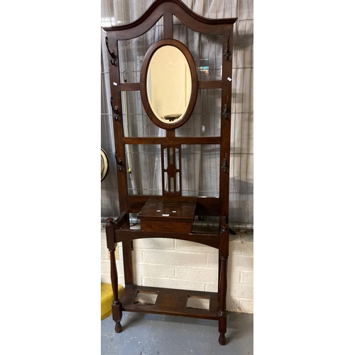 591 - Early 20th century stained mirror backed hall stand with glove box.  (B.P. 21% + VAT)