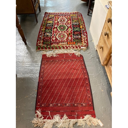 596 - Small middle eastern design red ground runner together with a probably Turkish  Esme style Kilim run... 