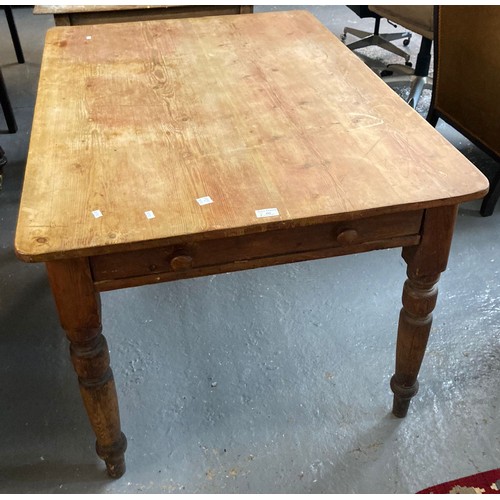 497 - Late 19th century pine farmhouse single drawer kitchen table on baluster turned legs.  (B.P. 21% + V... 