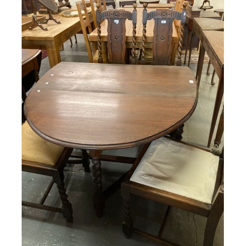 534 - Early 20th century oak barley twist gate leg table together with a set of four oak barley twist dini... 