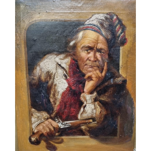 100 - Manner of Henry Perlee-Parker (British 1795-1873), portrait of a smuggler with flintlock pistol. Oil... 