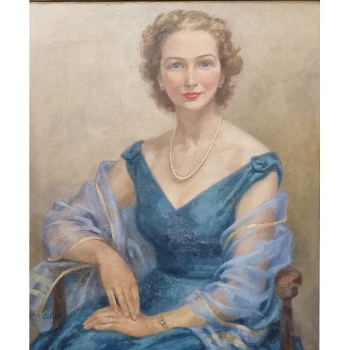 109 - Dorothy Margaret Tyas Colles (1917-2003), portrait of a woman in evening dress with shawl, signed, o... 