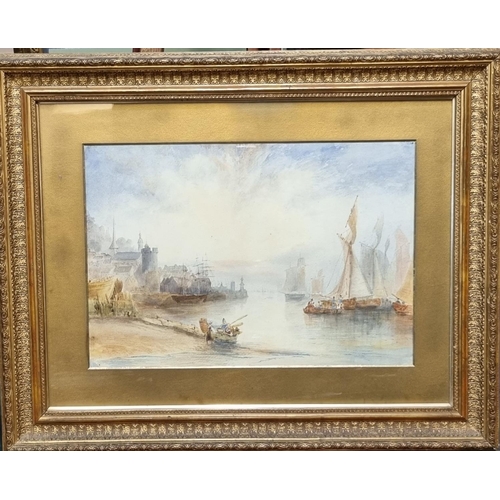 112 - British School (19th Century), study of a busy continental harbour, watercolours. 36 x 50cm approx. ... 