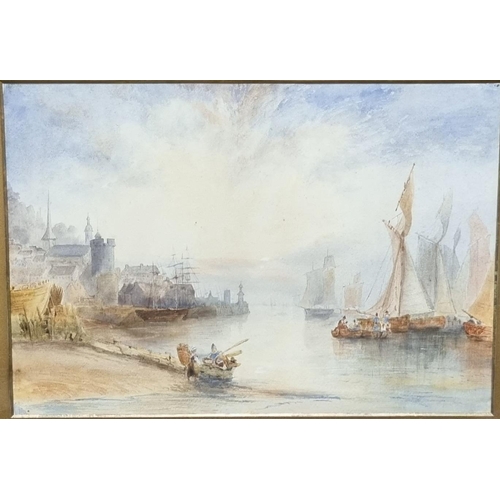 112 - British School (19th Century), study of a busy continental harbour, watercolours. 36 x 50cm approx. ... 