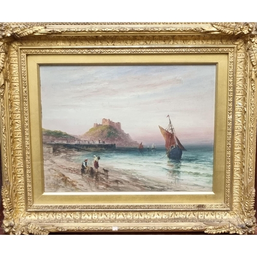 114 - Sarah Louise Kilpack (British 1839-1909), Mont Orgueil Castle, Gorey, Jersey, signed, oils on board.... 