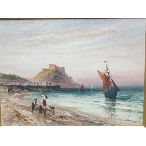 114 - Sarah Louise Kilpack (British 1839-1909), Mont Orgueil Castle, Gorey, Jersey, signed, oils on board.... 