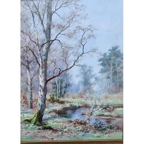 114A - Walter Boodle (British 1859-1914), woodland scenes, one with pheasants on a pathway the other with m... 