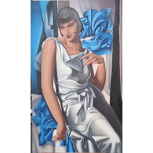 115 - After Tamara de Lempicka, three quarter length portrait of a stylish woman, oils on canvas. 135 x 83... 