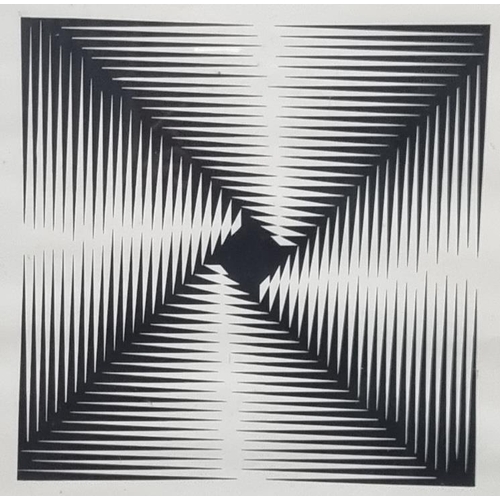 122 - Richard Alan (British mid 20th century), entitled 'Black Turn', abstract monochrome diacross screen ... 