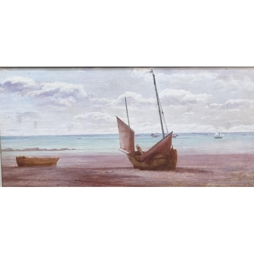 126 - J Stuart Donlevy (British 19th century), 'Hastings Beach, 1879', indistinctly signed.  Oils on canva... 