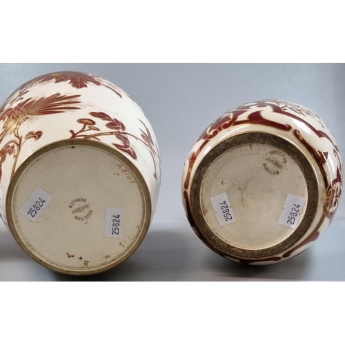 137 - Pair of late 19th early 20th century Doulton Burslem Art Ware vases of baluster form on a cream grou... 