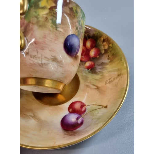 143 - Royal Worcester porcelain demi-tasse hand painted with fruit with a gilt interior, signed E Townsend... 