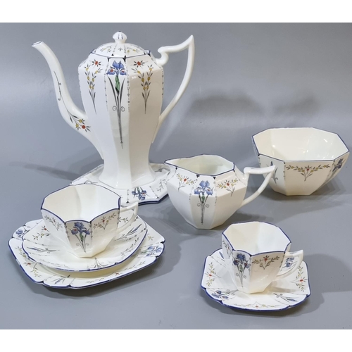 151 - Fifty six piece Shelley bone china tea service, registration 723404, in the 'Blue Iris' pattern, com... 