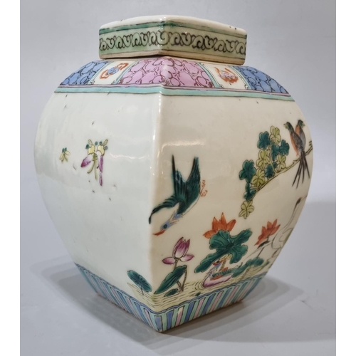 165 - Chinese porcelain Famile Rose lidded vase decorated with exotic and other birds amongst flowers and ... 