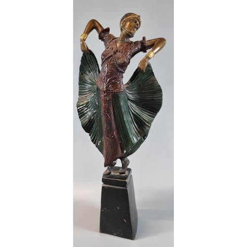 180 - After Ferdinand Preiss, patinated bronze study of a dancing lady on tall plinth.  38cm high approx, ... 