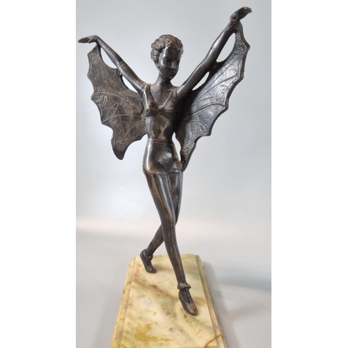 180 - After Ferdinand Preiss, patinated bronze study of a dancing lady on tall plinth.  38cm high approx, ... 