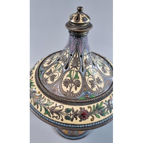 181 - Victorian enamel and gilt brass incense burner and cover, by Elkington & Co. circa 1860, overall dec... 