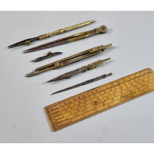 184 - Early 19th century shagreen cased drawing instrument set with compasses, dividers, ruler and accesso... 