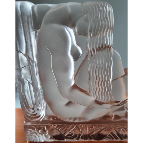 194 - Etling, an Art Deco glass figural sculpture, 1930's, frosted glass moulded in shallow relief with a ... 