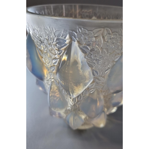 196 - Rene Lalique 'Rampillon' opalescent glass vase, model 991, designed 1927.  Moulded diamond pattern s... 