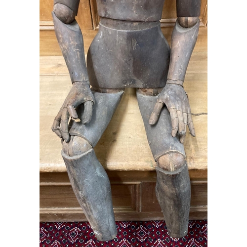 206A - 19th century Lay figure/artists wooden mannequin with moveable limbs and articulated fingers. 108cm ... 