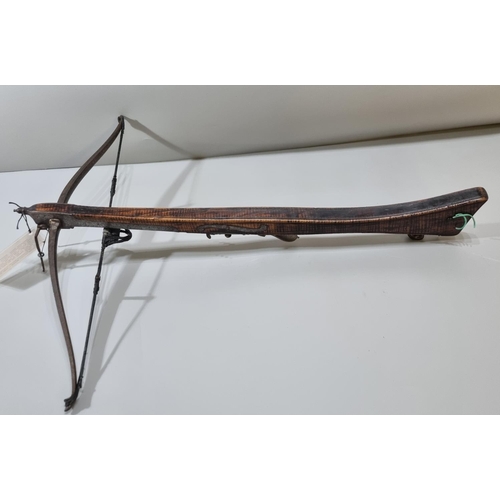 224 - Unusual small 18th century bullet crossbow by 'Sykes of Dronfield' having hardwood stock with steel ... 