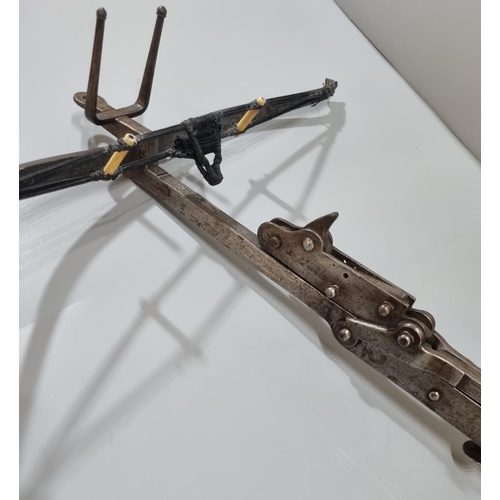 227 - Unusual early 17th century German stone bow type crossbow (Prodd), having steel bow, fixed U shaped ... 