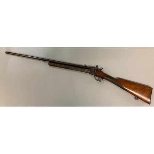 237 - 19th century Giffard patent 8mm hammer air rifle, having 24.25 inch barrel with fixed sights, scroll... 