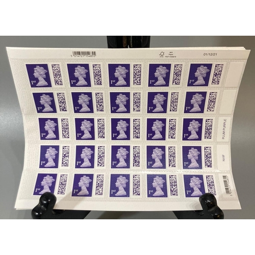 249 - Great Britain 500 First Class Bar Coded stamps in ten sheets of fifty as received from Edinburgh in ... 