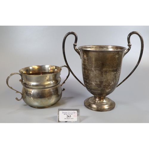 263 - Edward VII silver two handled baluster sucrier or porringer, Chester 1907.  7 troy ozs approx.  Toge... 