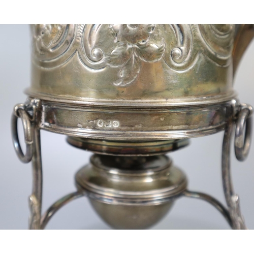 265 - Georgian silver spirit kettle on stand, the kettle having repoussé floral and foliate decoration wit... 