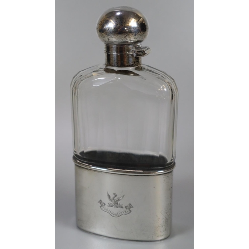 274 - George V silver and glass hip flask, the cup with crest marked 'Toujours Loyal', London 1927.   (B.P... 