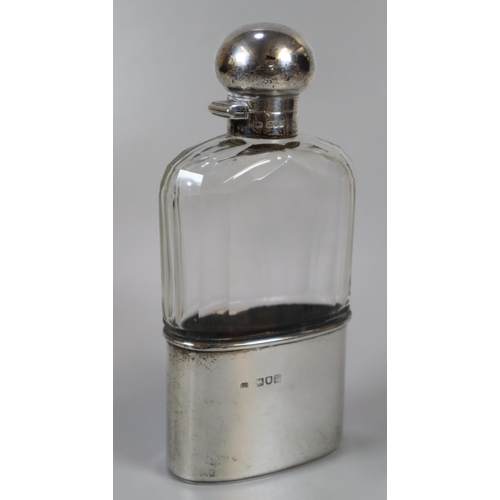 274 - George V silver and glass hip flask, the cup with crest marked 'Toujours Loyal', London 1927.   (B.P... 