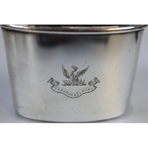 274 - George V silver and glass hip flask, the cup with crest marked 'Toujours Loyal', London 1927.   (B.P... 