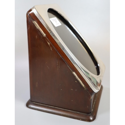 277 - Early 20th century silver and mahogany slope front stationary box, the exterior with silver picture ... 