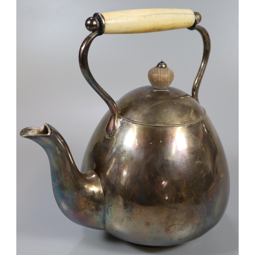 278 - 19th century silver conical shaped teapot with turned handle, indistinct scorched marks to the under... 