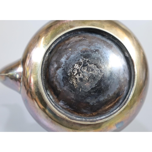 278 - 19th century silver conical shaped teapot with turned handle, indistinct scorched marks to the under... 