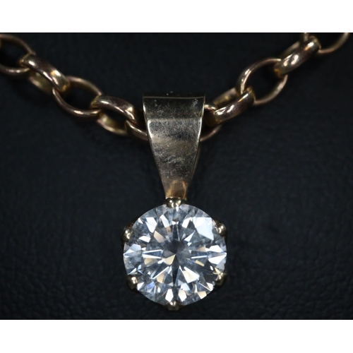 328 - Synthetic moissanite pendant on a 9ct gold chain.  The stone an estimated 1.25cts.  Approx weight 15... 