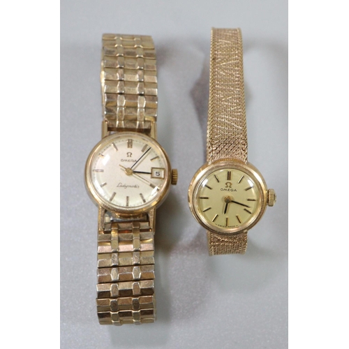 342 - Omega 9ct gold ladies bracelet dress watch, having circular gold face with baton numerals and bark f... 