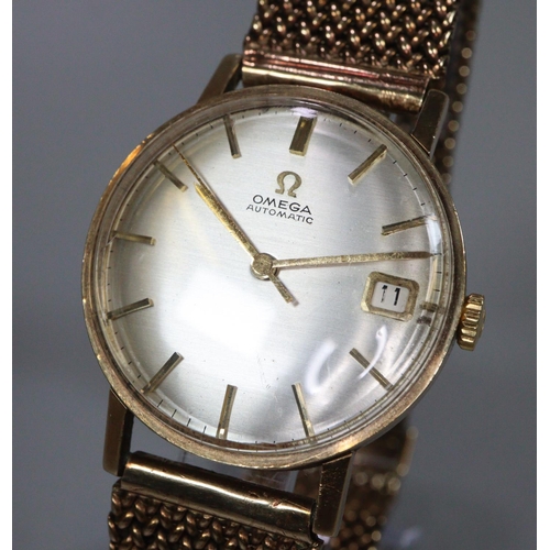 343 - Omega 9ct gold automatic gentleman's wristwatch having satin face with baton numerals and date apert... 