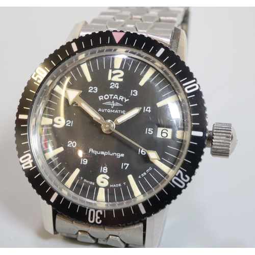 344 - Rotary 'Aquaplunge' automatic diver's style gents wristwatch with black face having Arabic and baton... 