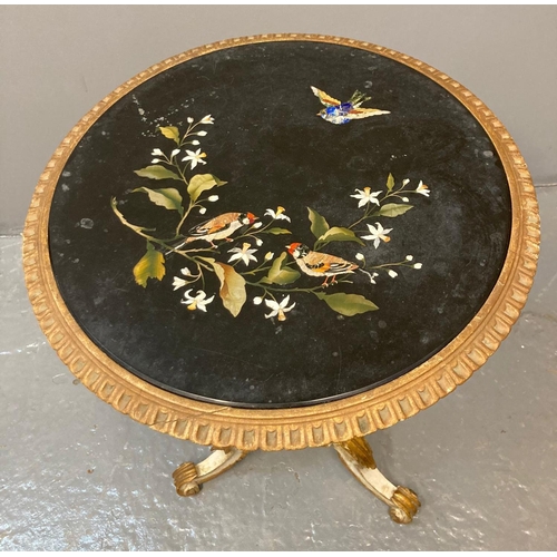 35 - 19th century Pietra Dura marble top wine table, the circular top inlaid with goldfinches, flowers an... 