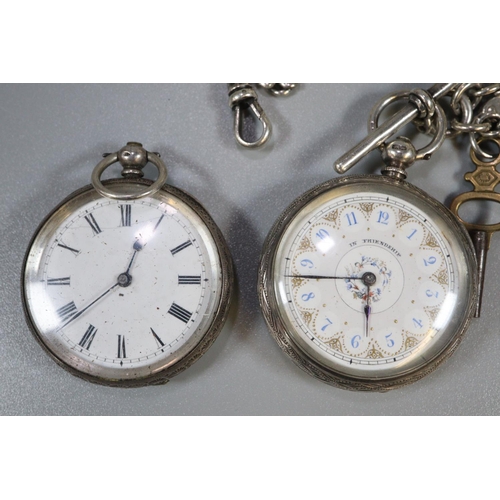 350 - Collection of silver fob and pocket watches,   three keywind, one keyless, Silver open faced keywind... 