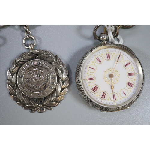 350 - Collection of silver fob and pocket watches,   three keywind, one keyless, Silver open faced keywind... 