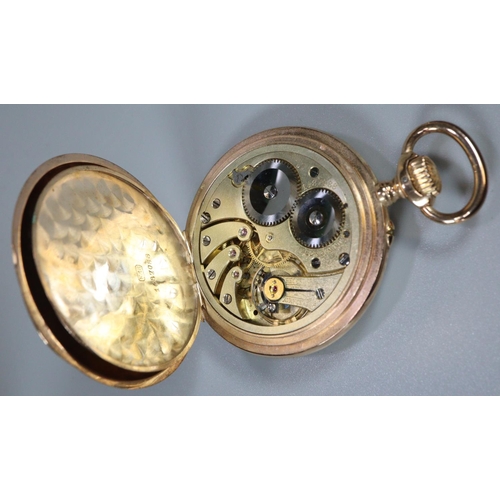 353 - 18ct gold Longines open faced top wind pocket watch with Arabic numerals and seconds dial.  78g over... 